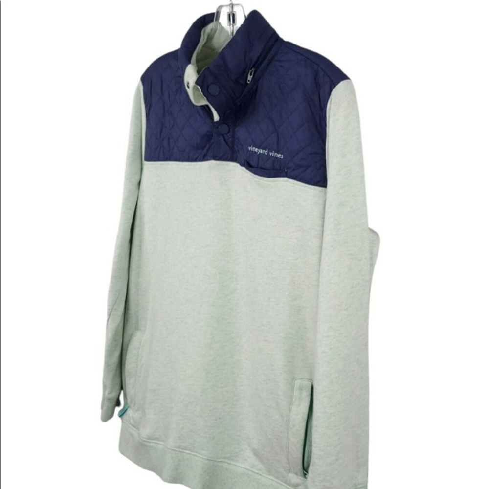 Vineyard Vines Performance Shep Quilted Pullover Pocket Half Snap Hoodie XL Mint
